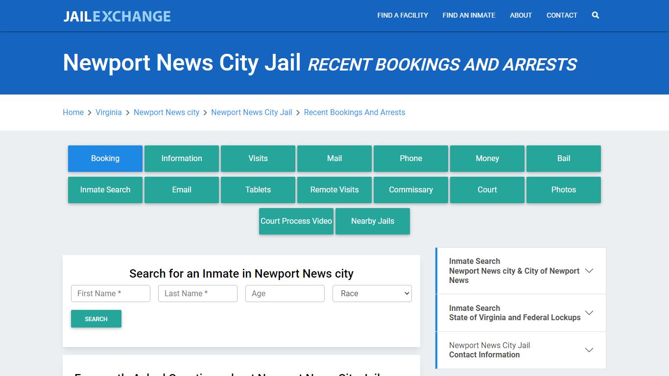 Newport News City Jail Recent Bookings And Arrests