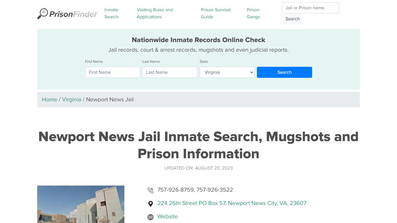Newport News Jail Inmate Search, Mugshots, Visitation, Phone no ...
